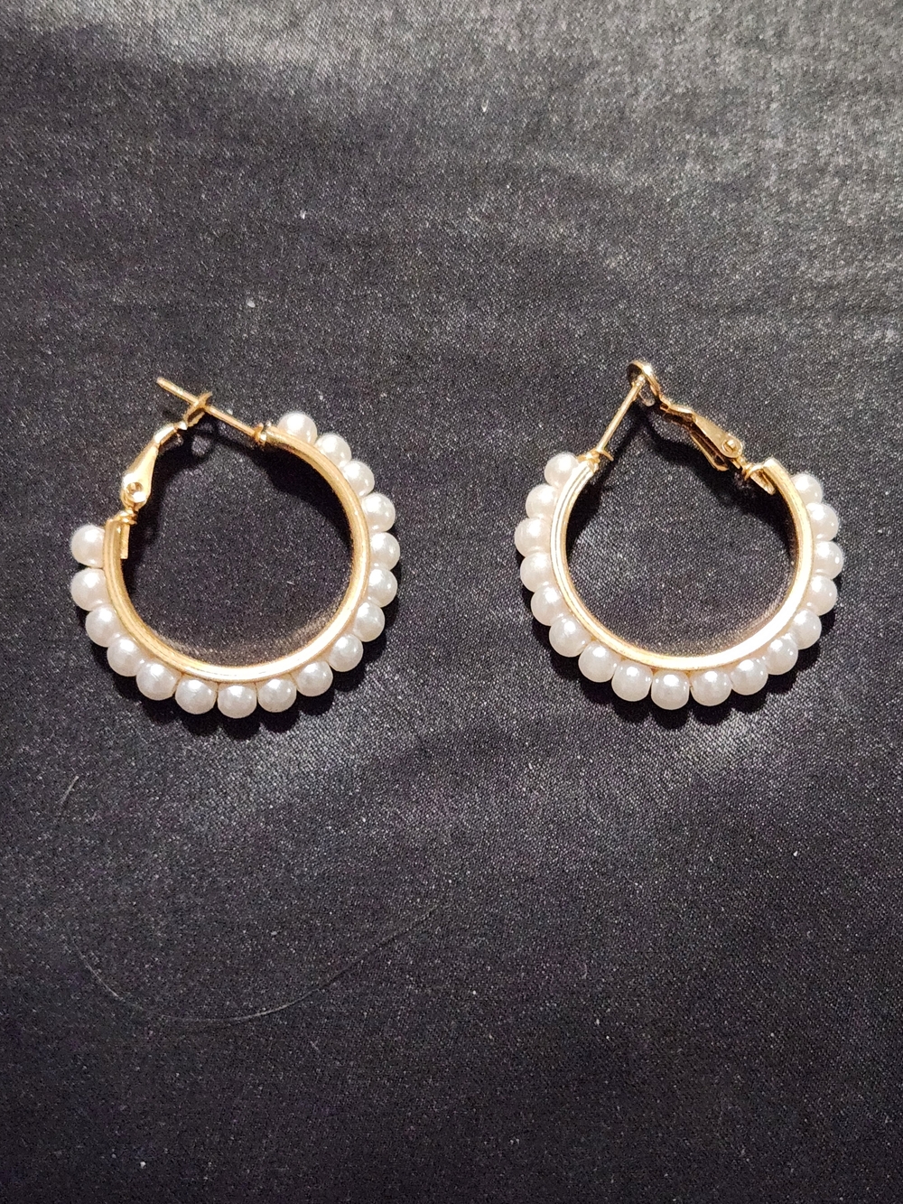 Gold Hoop Earrings with Pearl Accents - Women Jewelry